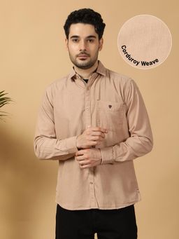 KUONS AVENUE - Men Smart Corduroy Casual Shirt-Beige