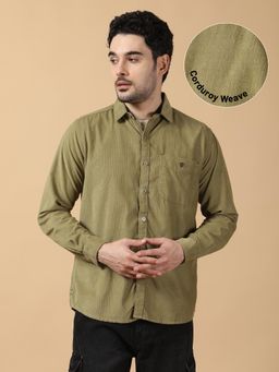 KUONS AVENUE - Men Smart Corduroy Casual Shirt-Green