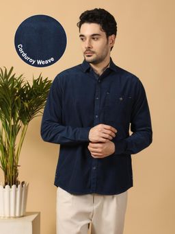 KUONS AVENUE - Men Smart Corduroy Casual Shirt-Blue