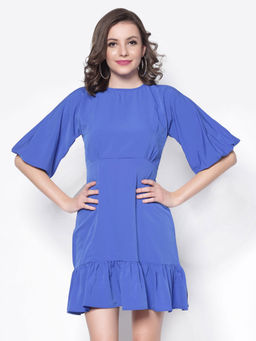 Sera - Blue Solid Mini Dress