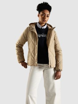 Tommy Hilfiger - Regular Fit Polyamide Hooded Neck Beige Puffer Jacket