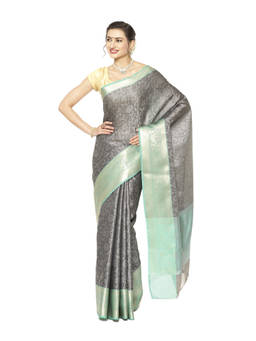 Banarasi Silk Works - Black Resham Zari Pattu Border Art Saree with Unstitched Blouse