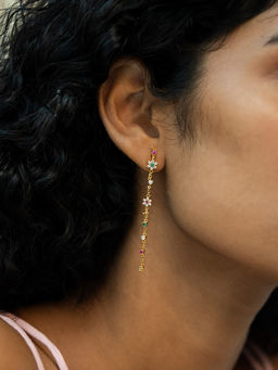 Shaya by CaratLane - 925 Silver Shaya by CaratLane A Memory Trail 7 Stone Earrings in Gold Plated