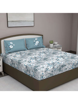 GM - Blue Floral 180 Tc Cotton Queen Bedsheet With 2 Pillow Covers
