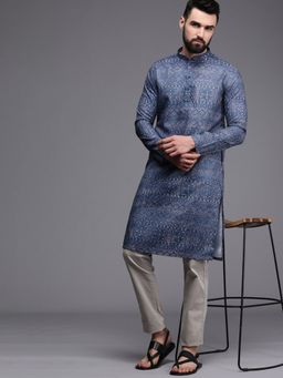 Manyavar - Blue Full Sleeves Mandarin Collar Kurta Only