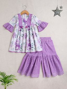 The Magic Wand - Girls Purple Cotton Printed Kurta and Sharara (Set of 2)