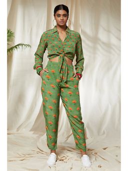 Masaba - Mint Green Fan Flower Crop Knot Shirt (Set of 2)