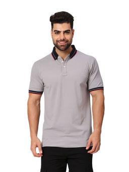 THE HOLISTIK - Men Grey Solid Polo T-Shirt
