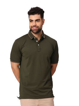 THE HOLISTIK - Men Olive Solid Polo T-Shirt