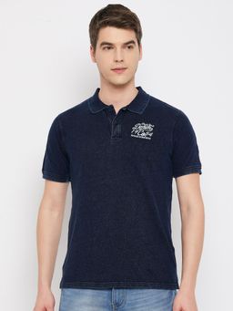 Club York - Men Indigo Solid Polo Collar T-Shirt