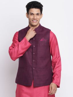 Fabindia - Purple Silk Woven Nehru Jacket