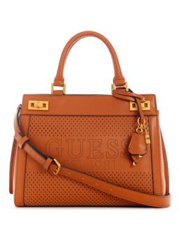Guess - Tan Katey Perf Satchel Bag With Detachable Strap