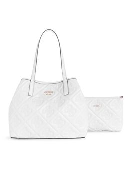 Guess - White Logo Textured Vikky Tote Bag With Pouch