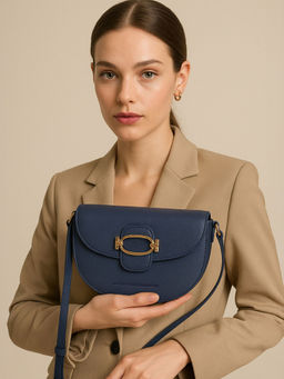 United Colors of Benetton - Women Lusia Pebbled PU Sling Bag With Detachable Strap - Navy Blue