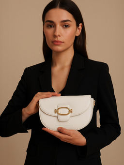 United Colors of Benetton - Women Lusia Pebbled PU Sling Bag With Detachable Strap - White