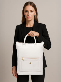 United Colors of Benetton - Women Roberta PU Laptop Tote Backpack - Ivory