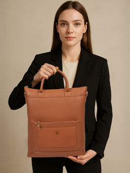 United Colors of Benetton - Women Roberta PU Laptop Tote Backpack - Tan