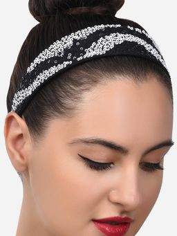 Zaveri Pearls - Black & White Sequins Embellished Party Bling Hair Band-ZPFK14357