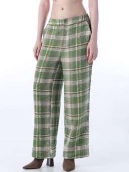 ONLY - Womens Checked Flared Green Pants