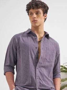 HIGHLANDER - Men Purple Cotton Slim Fit Shirt