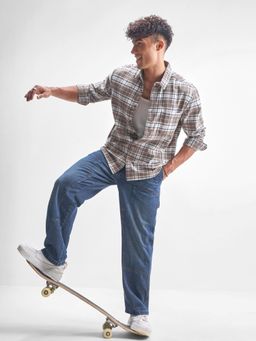 HIGHLANDER - Men Tan Cotton Blend Relaxed Fit Shirt