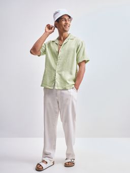 HIGHLANDER - Men Green Cotton Relaxed Fit Shirt