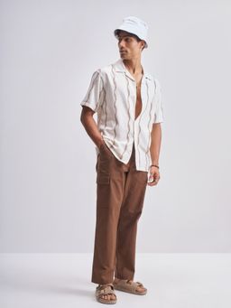HIGHLANDER - Men White Viscose Rayon Relaxed Fit Shirt