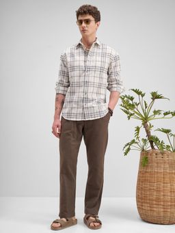 HIGHLANDER - Men Cream Cotton Blend Relaxed Fit Shirt