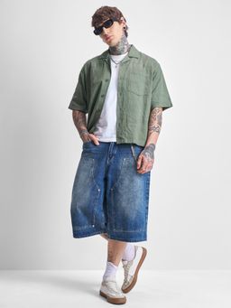 HIGHLANDER - Men Green Cotton Boxy Fit Shirt