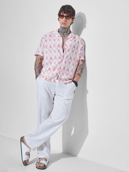 HIGHLANDER - Men Pink Viscose Rayon Relaxed Fit Shirt