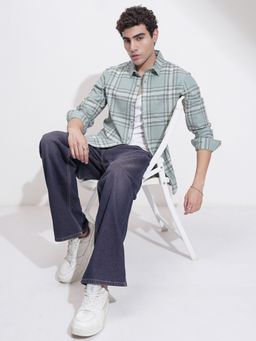 HIGHLANDER - Men Green Cotton Slim Fit Shirt