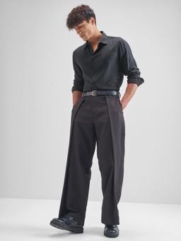 HIGHLANDER - Men Black Viscose Rayon Slim Fit Shirt