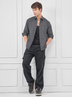 HIGHLANDER - Men Black Cotton Blend Relaxed Fit Shirt