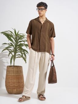 HIGHLANDER - Men Brown Viscose Rayon Relaxed Fit Shirt