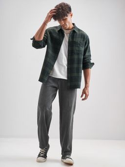 HIGHLANDER - Men Green Cotton Relaxed Fit Shirt