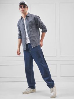 HIGHLANDER - Men Blue Cotton Relaxed Fit Shirt