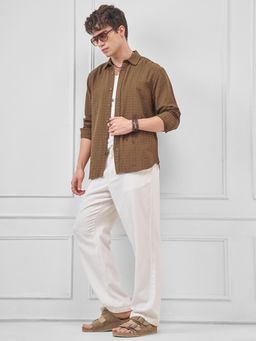 HIGHLANDER - Men Brown Viscose Rayon Relaxed Fit Shirt