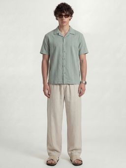 HIGHLANDER - Men Green Cotton Relaxed Fit Shirt