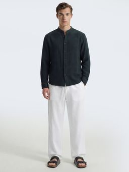 HIGHLANDER - Men Green Cotton Relaxed Fit Shirt