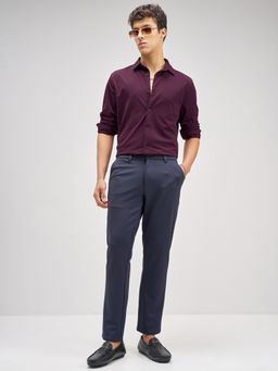 HIGHLANDER - Men Wine Cotton Blend Slim Fit Shirt