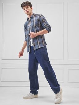 HIGHLANDER - Men Blue Cotton Blend Slim Fit Shirt