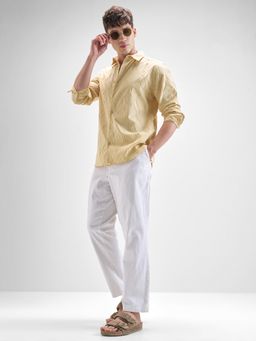 HIGHLANDER - Men Beige Cotton Blend Slim Fit Shirt