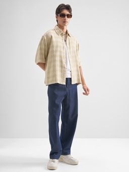 HIGHLANDER - Men Beige Cotton Boxy Fit Shirt
