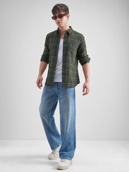 HIGHLANDER - Men Green Cotton Blend Slim Fit Shirt