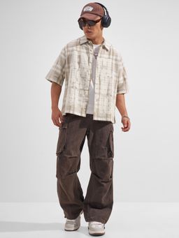 HIGHLANDER - Men Beige Cotton Blend Boxy Fit Shirt