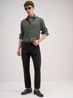HIGHLANDER - Men Green Viscose Rayon Slim Fit Shirt