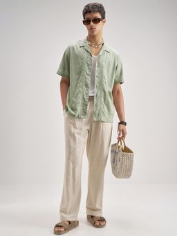 HIGHLANDER - Men Green Cotton Blend Relaxed Fit Shirt