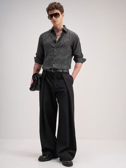 HIGHLANDER - Men Grey Viscose Rayon Slim Fit Shirt