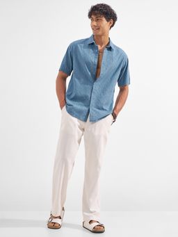 HIGHLANDER - Men Blue Polyester Blend Relaxed Fit Shirt