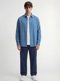 HIGHLANDER - Men Blue Polyester Blend Relaxed Fit Shirt